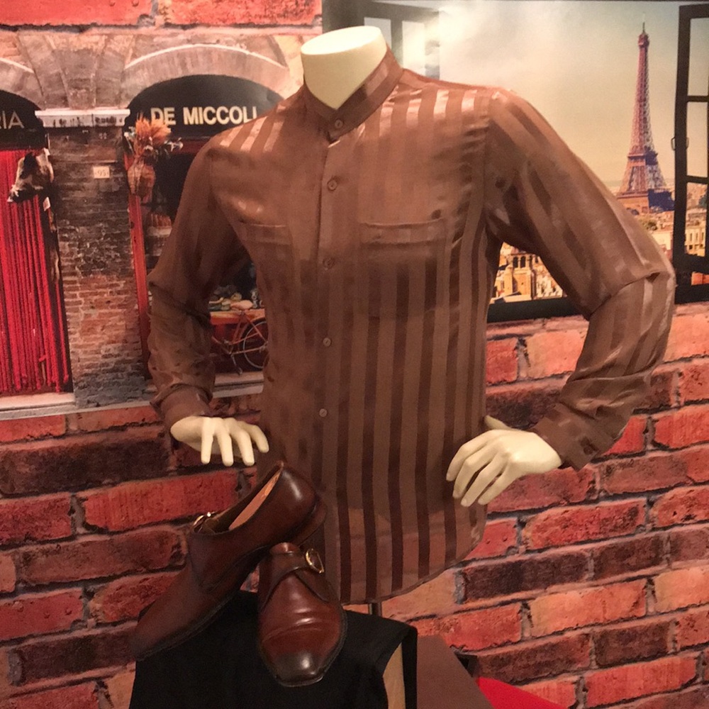 Men's Brown Striped Casual Button Down Shirt